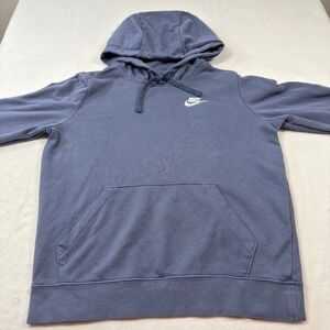 Nike Pullover Hoodie Women Medium Blue Grey French Terry Embroidered Swoosh Good